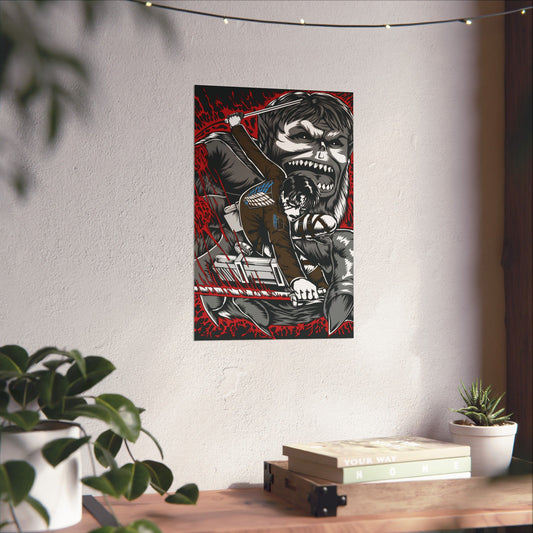 Levi vs Beast Titan Matte Vertical Poster | Attack on Titan Anime Wall Art
