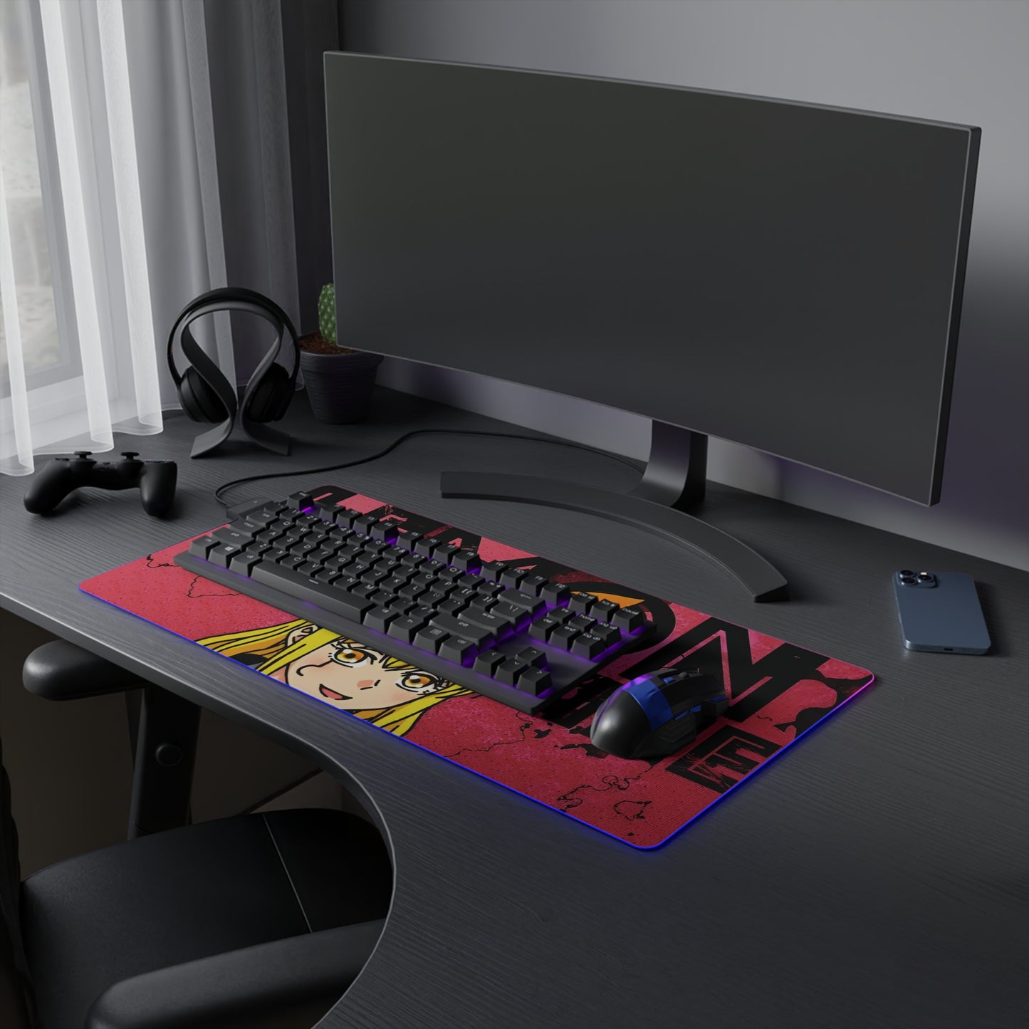 Lemon Irvine LED Gaming Mouse Pad | Anime-Inspired RGB Desk Mat | Anime Gamer Mousepad | Otaku Desk Setup