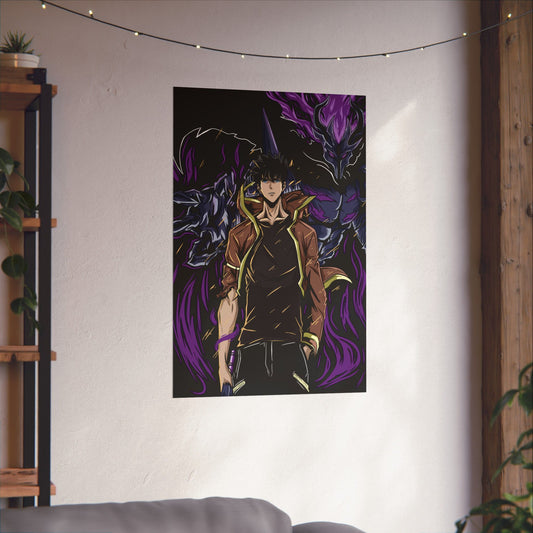 Sung Jinwoo & Ashborn Shadow Monarch Matte Vertical Poster | Anime-Inspired Wall Art | Monarch Legacy Print