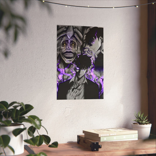 Sung Jinwoo Vs Statue Of God VII Matte Vertical Poster | Anime-Inspired Wall Art | Shadow Monarch Manga Room Decor Print