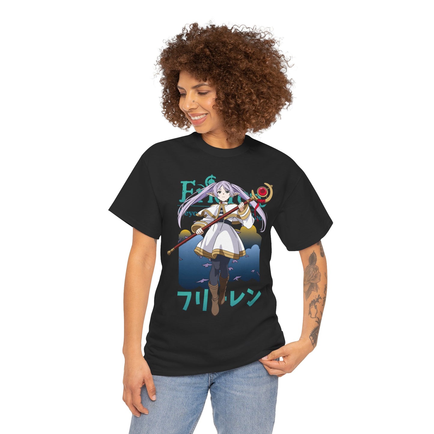 Frieren Unisex Heavy Cotton T-Shirt | Elven Mage Anime-Inspired Streetwear Graphic Tee