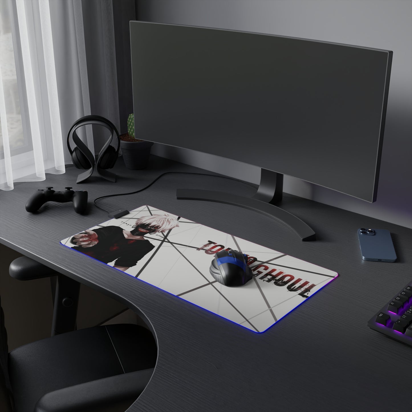 The One-Eyed King Ken Kaneki LED Gaming Mouse Pad | Anime-Inspired RGB Desk Mat