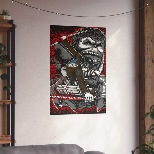 Levi vs Beast Titan Matte Vertical Poster | Attack on Titan Anime Wall Art