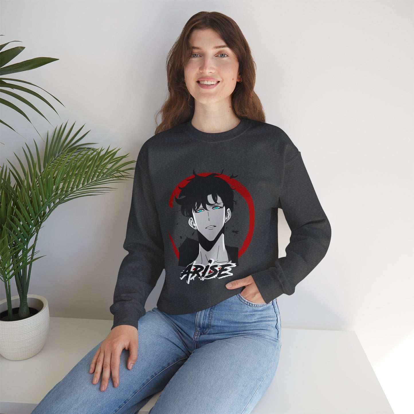 Sung Jinwoo ARISE Shadow Monarch Unisex Heavy Blend Crewneck Sweatshirt | Shadow Army Cute Anime-Inspired Streetwear Graphic Pullover