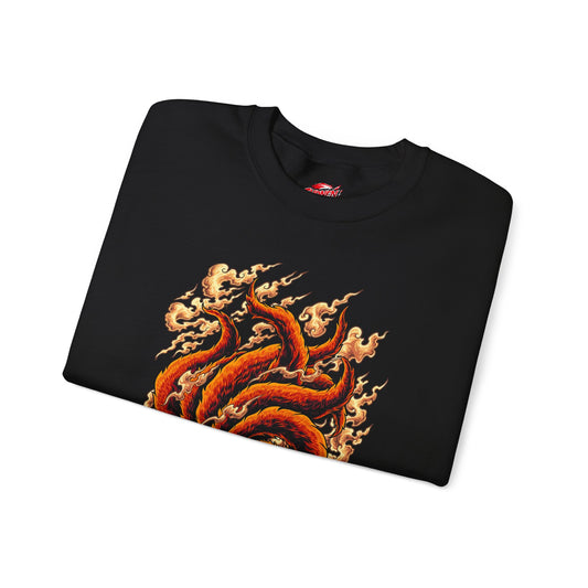 Nine-Tailed Beast Kurama Crewneck | Anime-Inspired Graphic Streetwear Sweatshirt | Fox Demon Graphic Pullover | Otaku Manga Sweater