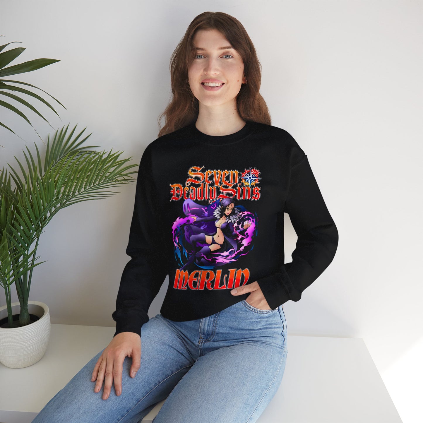 Boar Sin of Gluttony Merlin Crewneck Sweatshirt | Anime-Inspired Streetwear Graphic Sweater | Manga Pullover