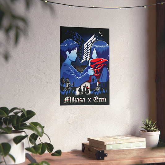 Mikasa x Eren Matte Vertical Poster | Attack on Titan Anime Wall Art