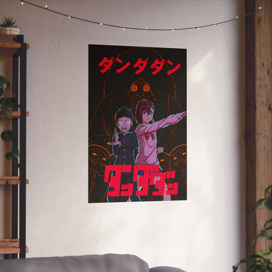 Okarun & Momo vs Turbo Granny Matte Vertical Poster | Dandadan Anime Wall Art