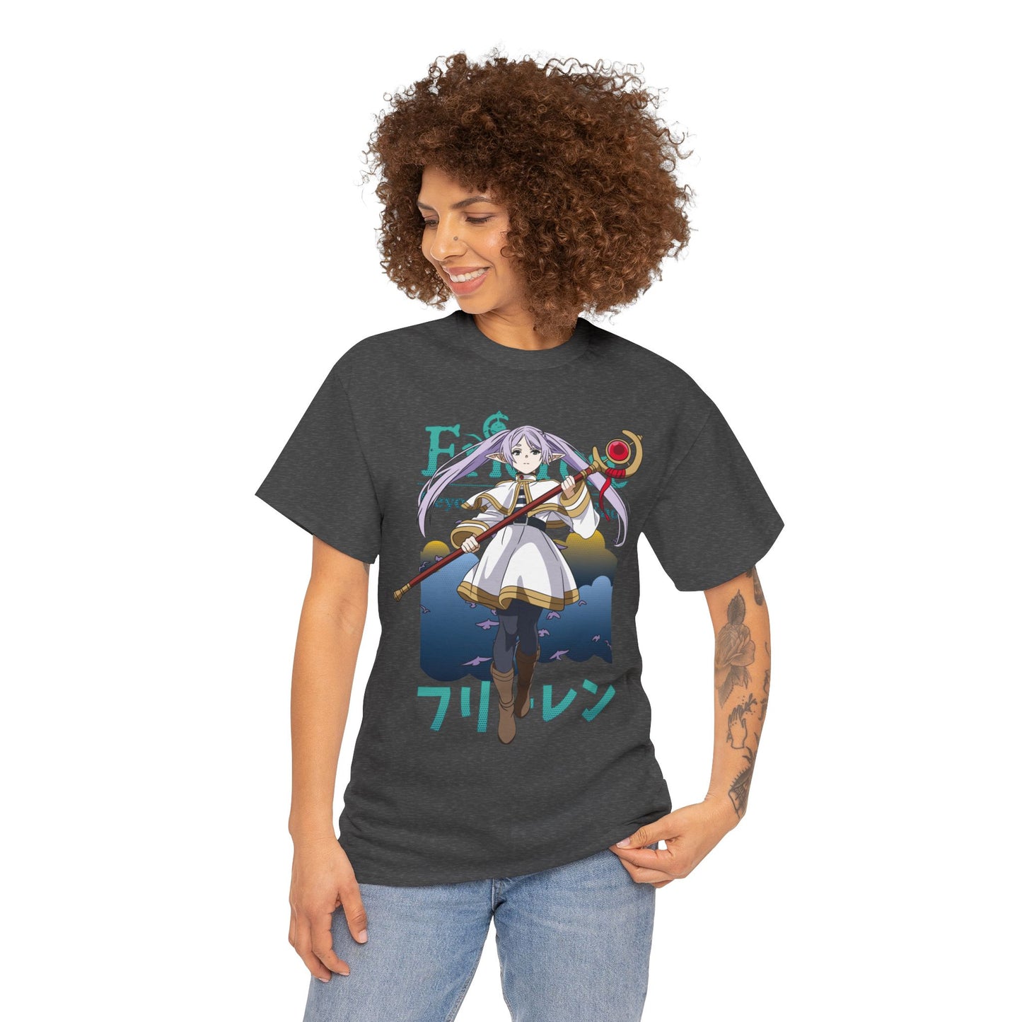 Frieren Unisex Heavy Cotton T-Shirt | Elven Mage Anime-Inspired Streetwear Graphic Tee