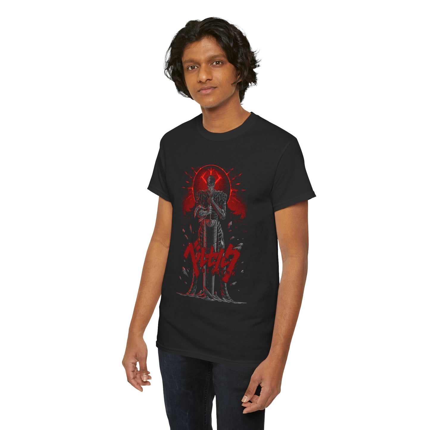 Black Swordsman Guts Unisex Heavy Cotton T-Shirt | Dark Anime Streetwear Tee