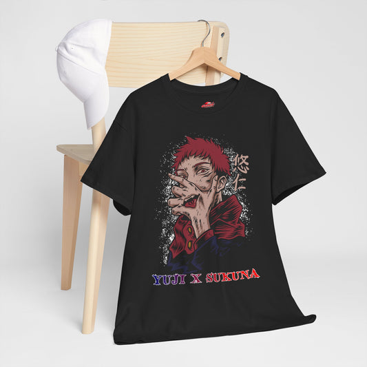 Yuji x Sukuna Unisex Heavy Cotton T-Shirt | Anime-Inspired Streetwear Graphic Tee | Yuji Itadori Cursed King Shirt