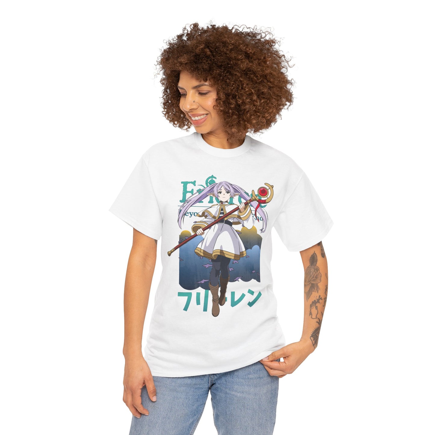 Frieren Unisex Heavy Cotton T-Shirt | Elven Mage Anime-Inspired Streetwear Graphic Tee