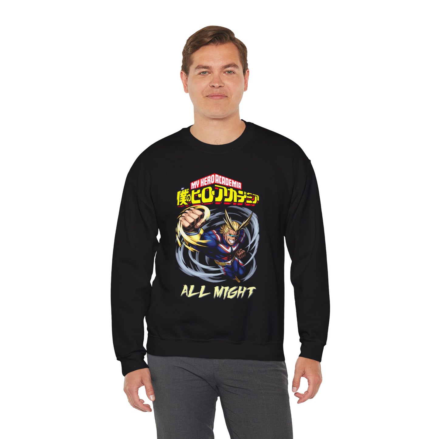 All Might Crewneck Sweatshirt | Anime-Inspired Graphic Sweater | Symbol of Peace Streetwear | Otaku Manga Unisex Pullover
