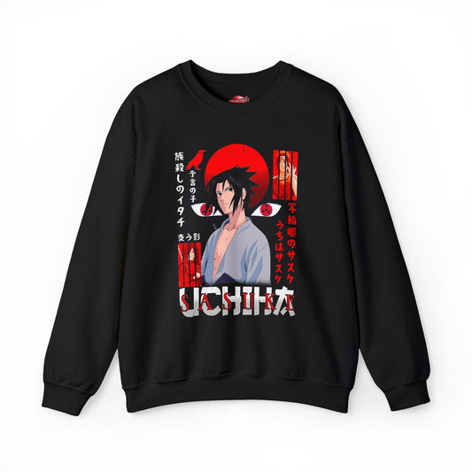 Sasuke Uchiha Crewneck | Uchiha Clan Anime-Inspired Streetwear Sweatshirt | Sharingan Graphic Sweater | Otaku Manga Pullover