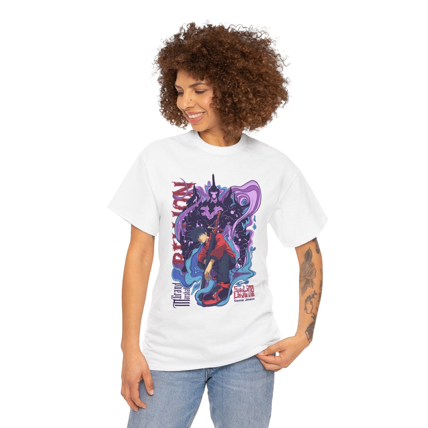 Sung Drip-Woo Unisex Heavy Cotton T-Shirt | Shadow Monarch Anime-Inspired Streetwear Graphic Tee | Funny Anime Shirt