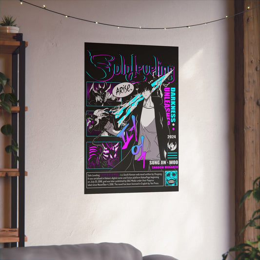 Sung Jinwoo Darkness Unleashed Matte Vertical Poster | Anime-Inspired Wall Art | Shadow Monarch Manga Room Decor Print