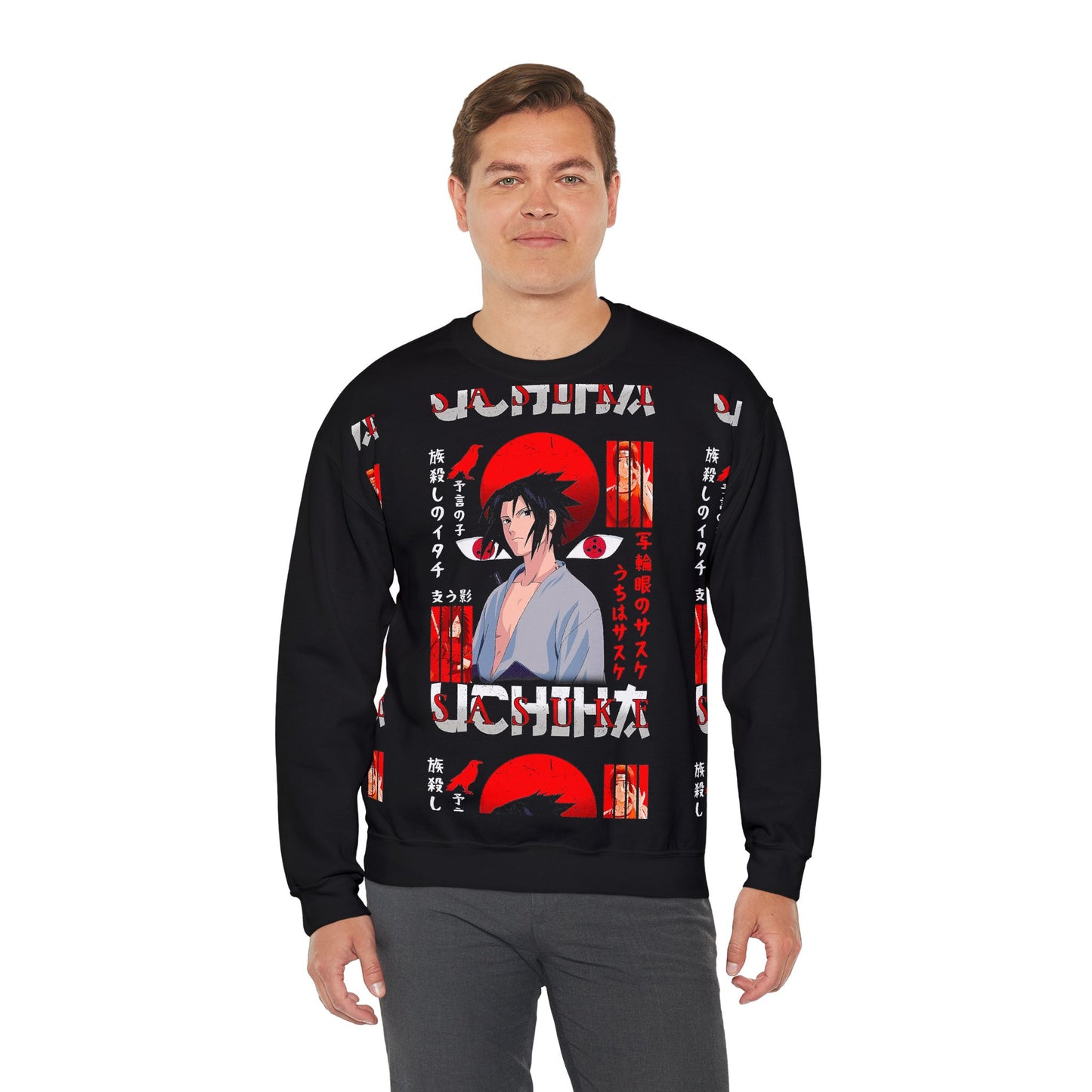 Sasuke Uchiha Crewneck | Uchiha Clan Anime-Inspired Streetwear Sweatshirt | Sharingan Graphic Sweater | Otaku Manga Pullover