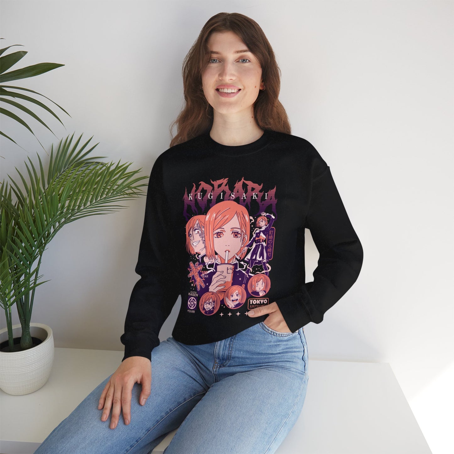 Nobara Kugisaki Unisex Heavy Blend Crewneck Sweatshirt | Anime-Inspired Streetwear Graphic Shirt | Anime Pullover