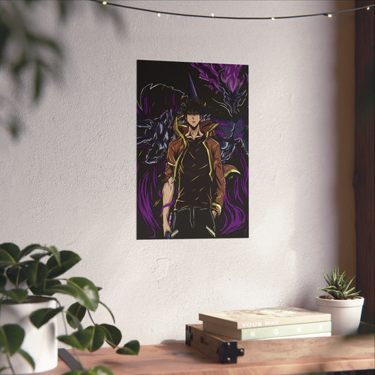 Sung Jinwoo & Ashborn Shadow Monarch Matte Vertical Poster | Anime-Inspired Wall Art | Monarch Legacy Print