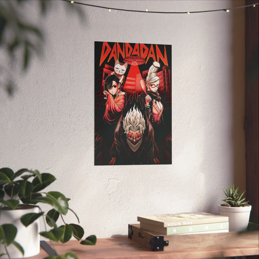 Dandadan “Trio of Chaos” Matte Vertical Poster | Okarun, Momo & Turbo Granny Anime Wall Art