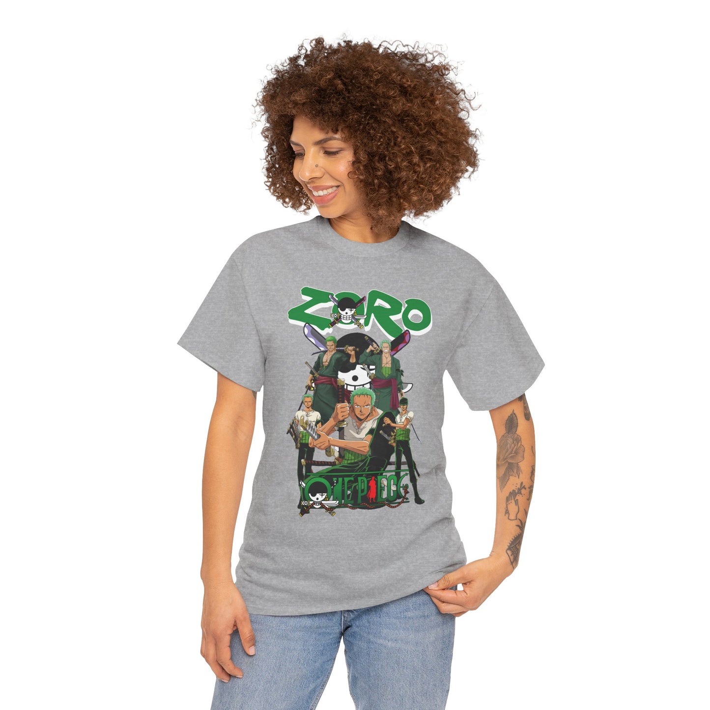 Zoro Unisex Heavy Cotton T-Shirt | One Piece Swordsman Anime Streetwear Tee