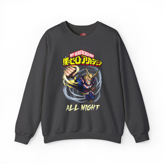 All Might Crewneck Sweatshirt | Anime-Inspired Graphic Sweater | Symbol of Peace Streetwear | Otaku Manga Unisex Pullover