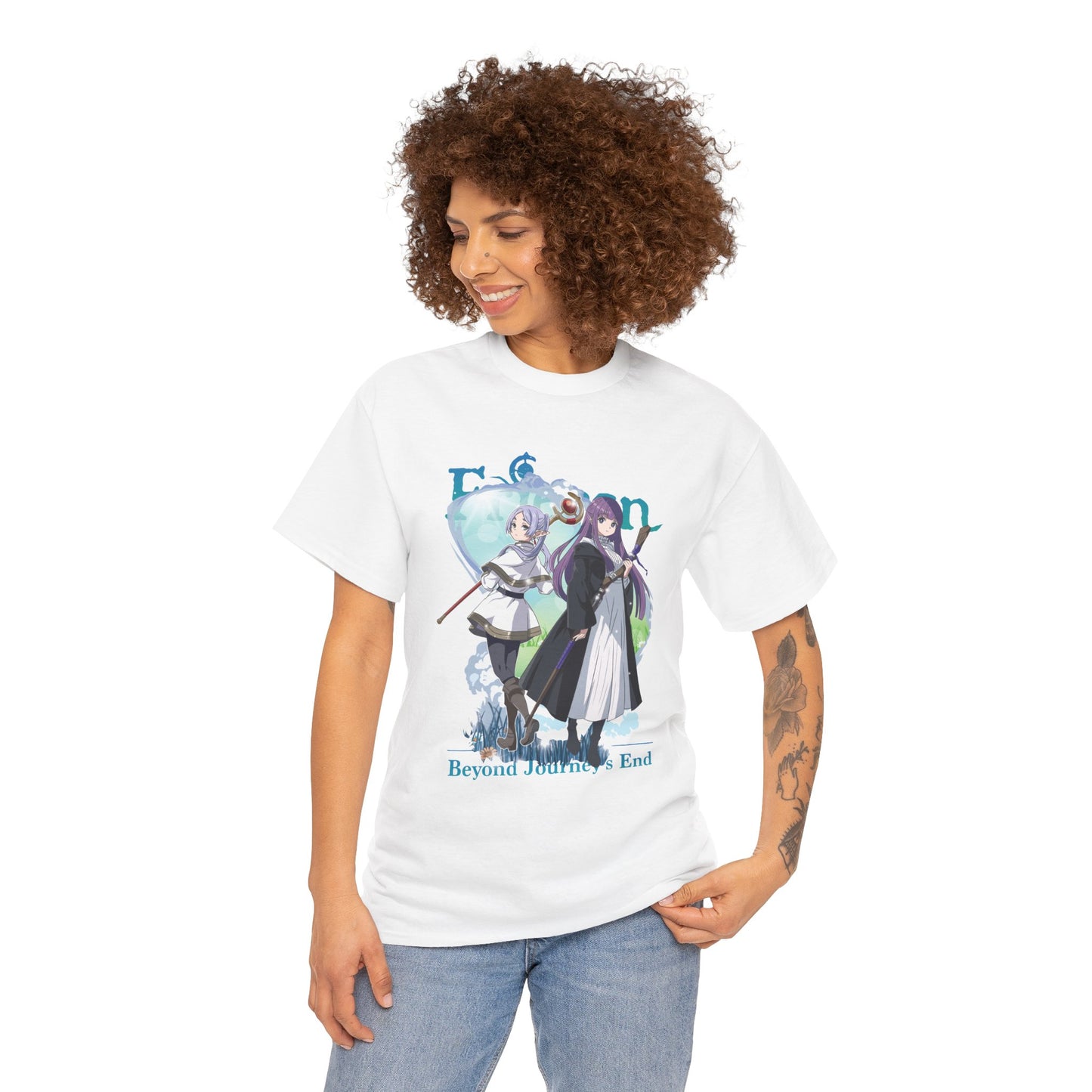 Frieren & Fern Unisex Heavy Cotton T-Shirt | Anime-Inspired Streetwear Graphic Tee