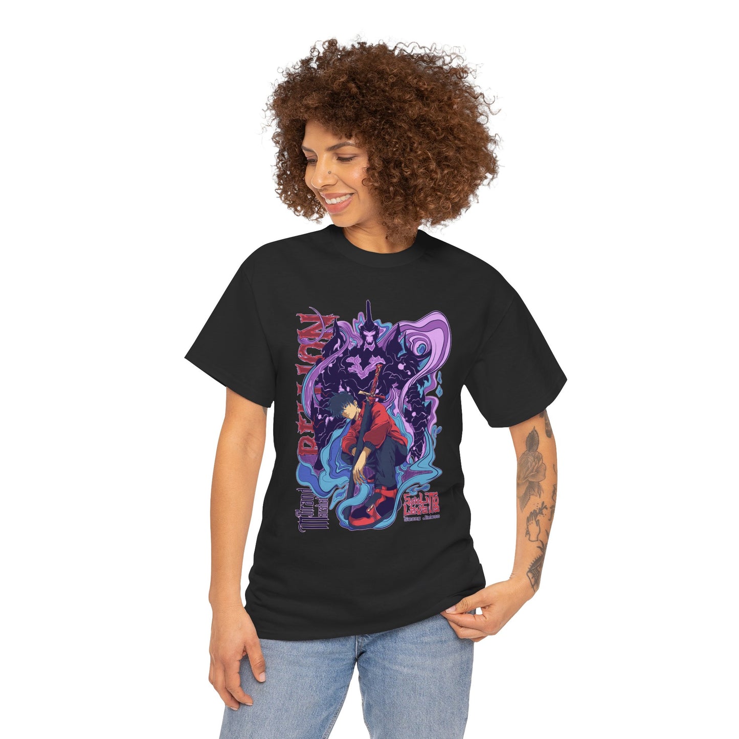 Sung Drip-Woo Unisex Heavy Cotton T-Shirt | Shadow Monarch Anime-Inspired Streetwear Graphic Tee | Funny Anime Shirt