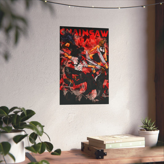 Denji vs Katana Devil Matte Vertical Poster | Anime-Inspired Wall Art