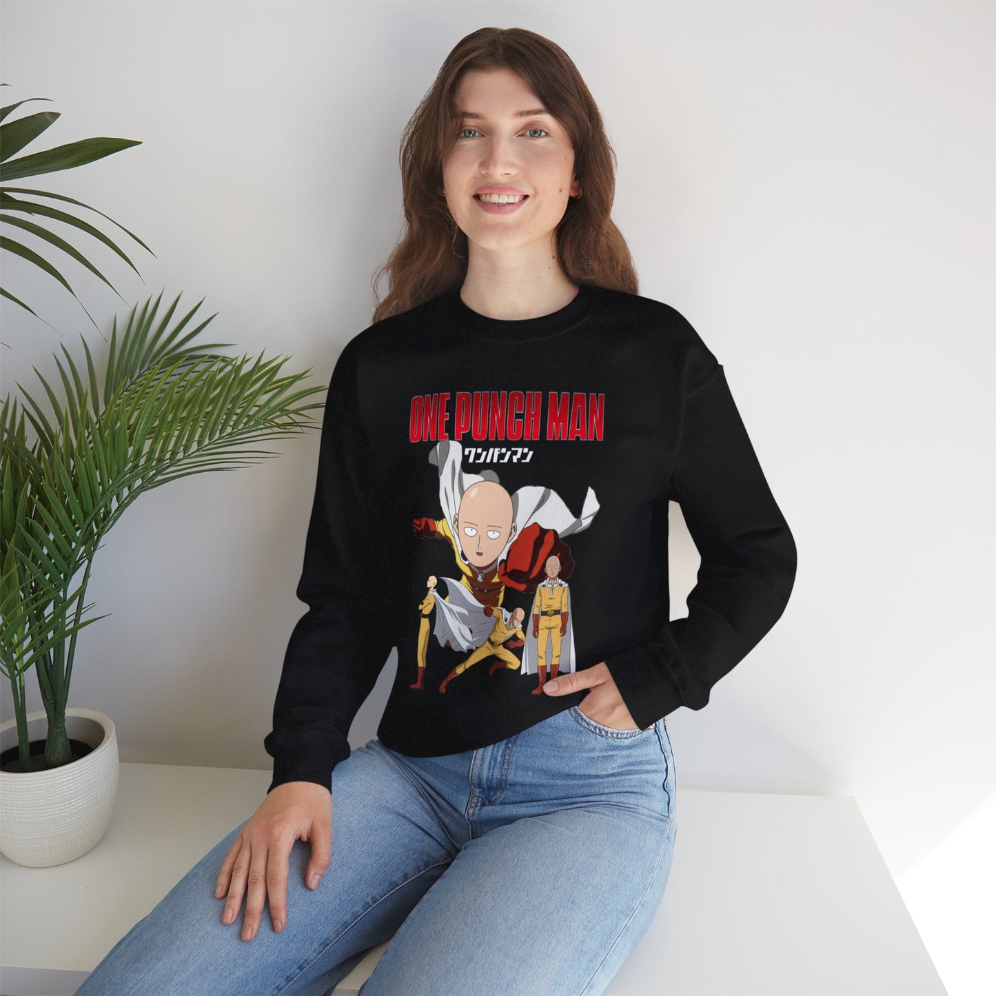 Saitama Anime Crewneck | Unisex Heavy Cotton Anime-Inspired Streetwear Sweatshirt | Manga Graphic Apparel