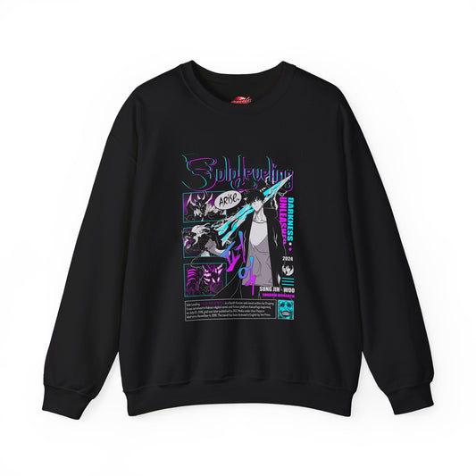 Sung Jinwoo Darkness Unleashed Unisex Heavy Blend Crewneck Sweatshirt | Shadow Army Cute Anime-Inspired Streetwear Graphic Pullover